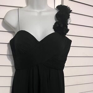 Teri Jon Elegant Silk Black One-Shoulder Dress